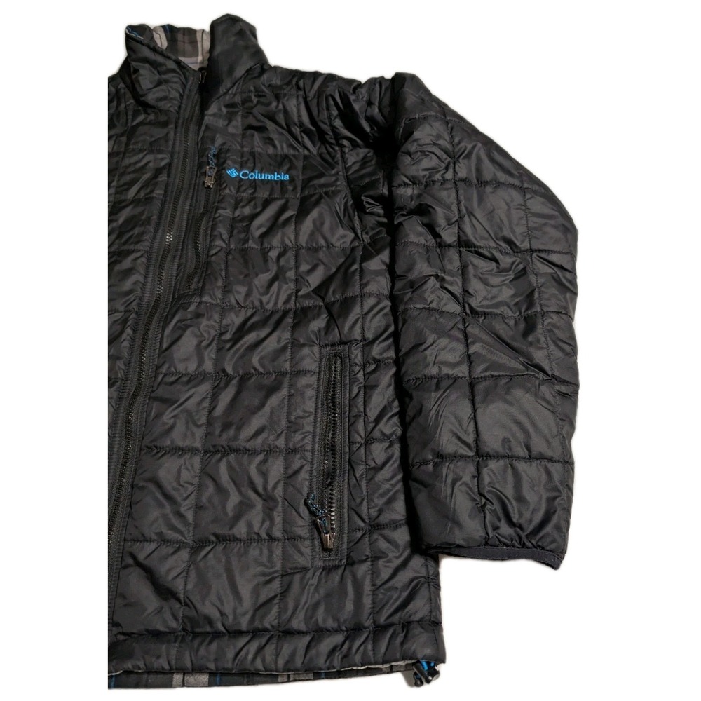 Columbia Men's Reversible Quilted Jacket Medium Black Plaid Insulated‎ - Picture 2 of 9